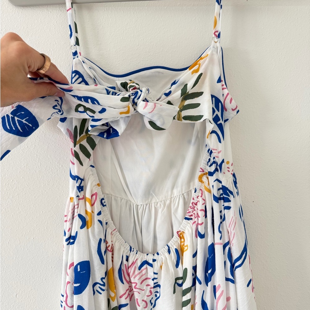 NWT ANNIEWEAR Ivory/Blue Lola Leaf Printed Beachy Nautical Dress size medium - Picture 10 of 14